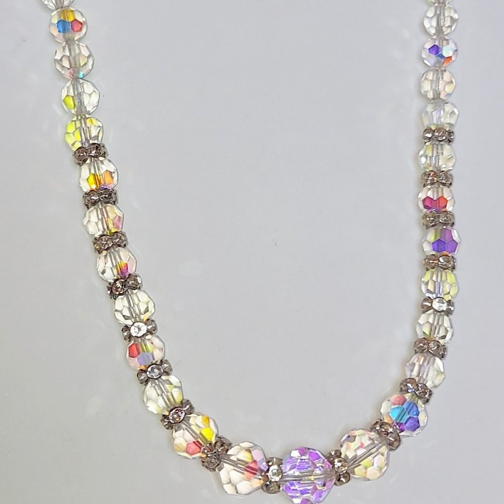 Vintage Crystal Necklace with Rhinestone Rondells Newly Cleaned & Restrung